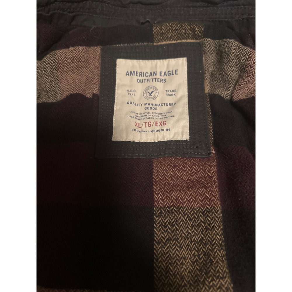 American Eagle Outfitters Mens XL Charcoal Gray Plaid Lined Field Jacket Canvas - Picture 3 of 8